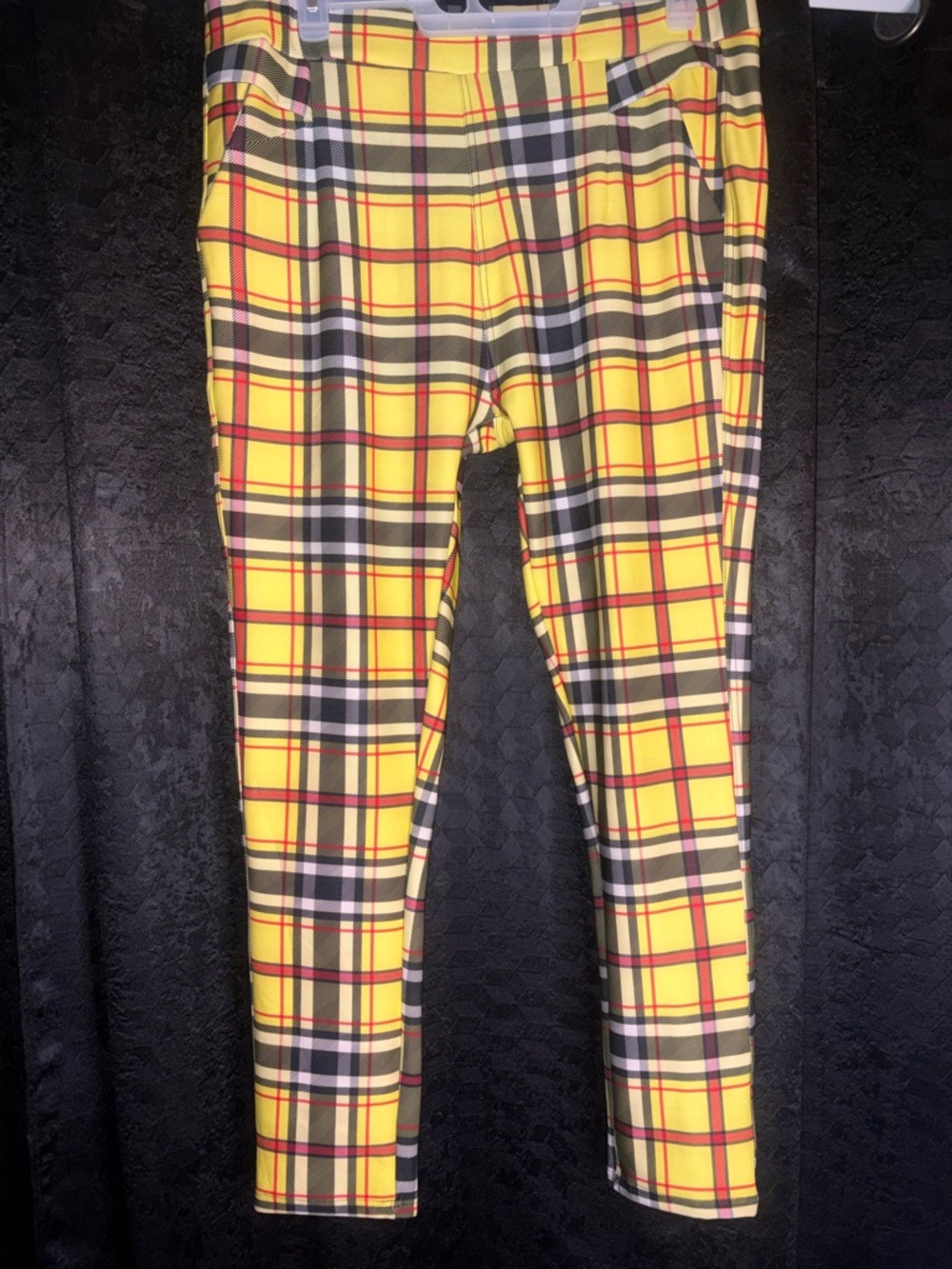 Yellow Plaid Straight-Leg Pants